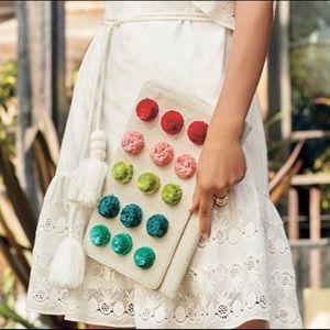 NWOT Stella & Dot Woven Pom Pom Clutch